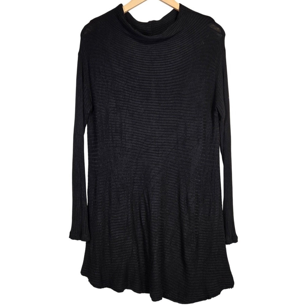 FREE PEOPLE Black Ribbed Mock Neck Long Sleeve Tunic Top Shirt Women's Size M